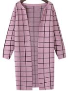 Romwe Plaid Long Pink Coat
