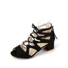 Romwe Cut Out Lace Up Block Heels