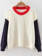 Romwe White Color Block Drop Shoulder Sweater