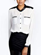 Romwe Long Sleeve Contrast Pu Pocket Shirt