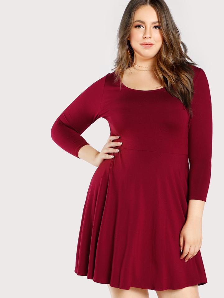 Romwe Scoop Neck Quarter Sleeve Dress