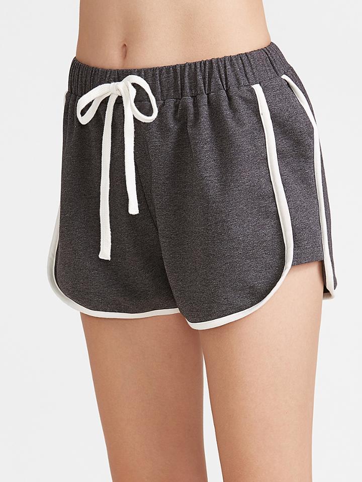 Romwe Dark Grey Contrast Binding Dolphin Shorts