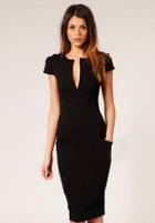 Romwe V Neck Split Pencil Black Dress