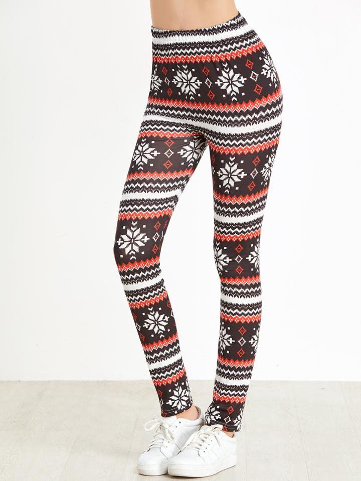 Romwe Christmas Print Elastic Waist Leggings
