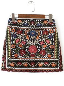 Romwe Multicolor Tribal Embroidery Skirt