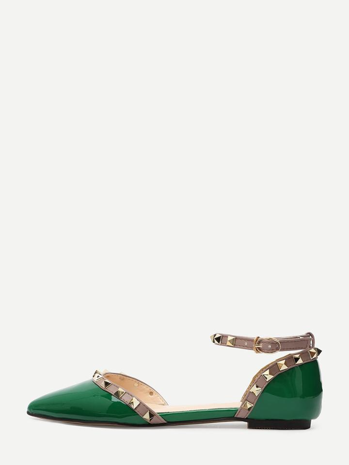 Romwe Green Block Ankle Strap Studded Sandals