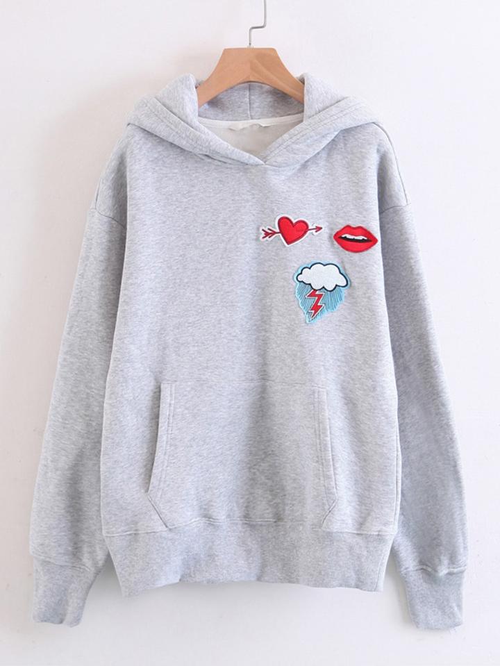 Romwe Lip Patch Kangaroo Pocket Hoodie