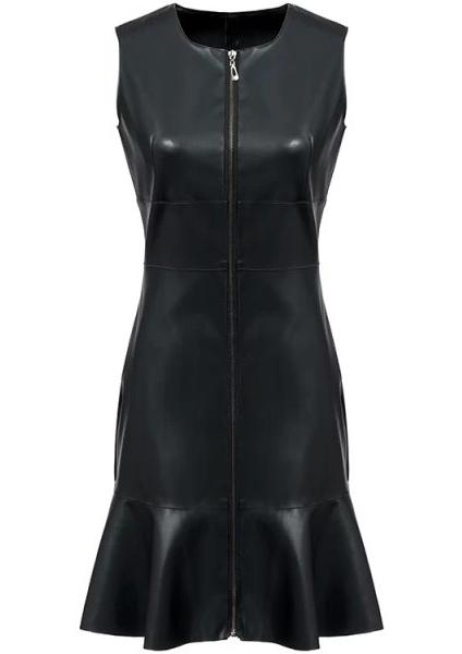 Romwe Sleeveless Zipper Flouncing Pu Dress