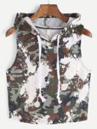 Romwe Camouflage Print Hooded Crop Top