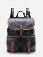 Romwe Black Contrast Trim Buckle Design Pu Backpack