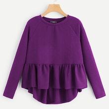 Romwe Raglan Sleeve Asymmetrical Ruffle Hem Sweatshirt