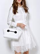 Romwe White Lapel Tie-waist Contrast Gauze Lace Dress