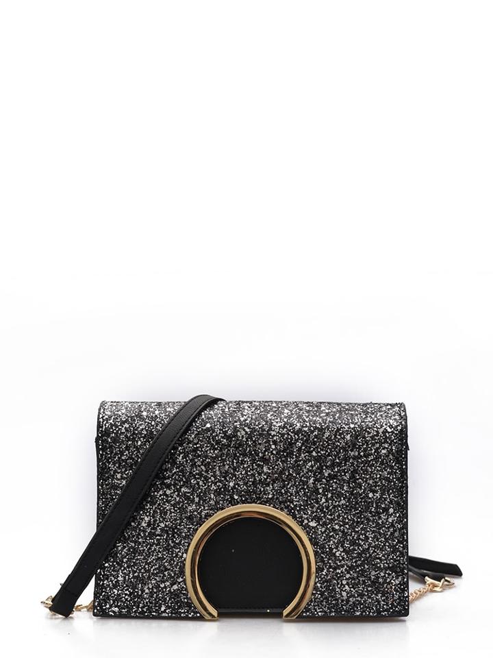Romwe Metal Detail Glitter Chain Bag