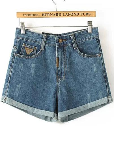 Romwe Blue Flange Bleached Denim Shorts