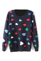 Romwe Colorful Hearts Knitted Loose Jumper