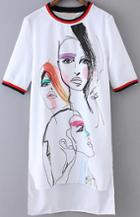 Romwe Graffiti Print High Low Dress