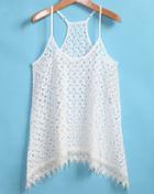 Romwe Y-back With Tassel Floral Crochet White Vest