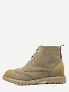 Romwe Khaki Nubuck Leather Lace Up Wingtip Boots