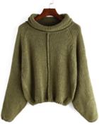 Romwe Women Turtleneck Loose Army Green Sweater
