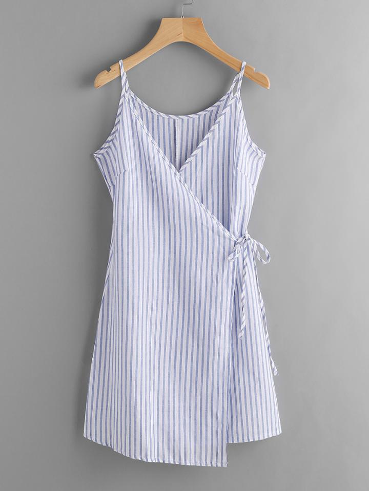 Romwe Vertical Striped Wrap Cami Dress
