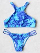 Romwe Blue Strappy Racer Back Bikini Set