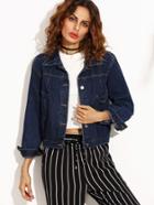 Romwe Dark Blue Lapel Button Denim Jacket