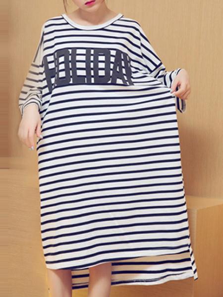Romwe Letter Print Striped Dress