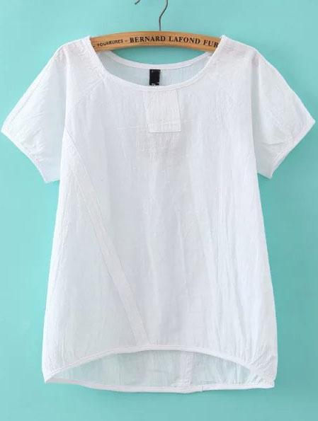 Romwe White Short Sleeve Dip Hem Blouse