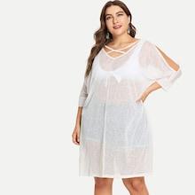 Romwe Plus Criss Cross Split Sleeve Cover Up