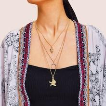 Romwe Starfish & Moon Pendant Layered Chain Necklace 1pc