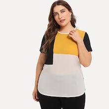 Romwe Plus Cut And Sew Panel High Low Chiffon Top