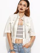Romwe White Rhinestone Chain Embellished Denim Jacket