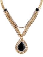 Romwe Black Drop Gemstone Crystal Gold Chain Necklace