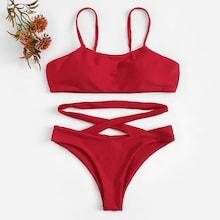 Romwe Cami Top With Criss Cross Bikini Set