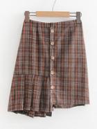 Romwe Pleated Detail Asymmetrical Grid Skirt