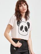 Romwe White Panda Print Crop T-shirt