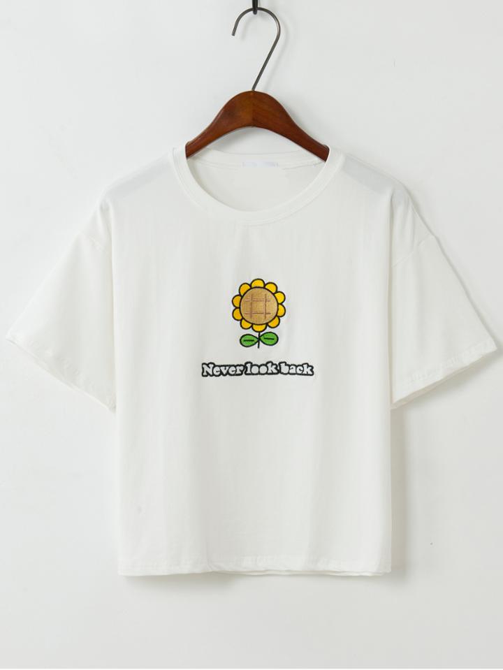 Romwe Sunflower Print Loose T-shirt