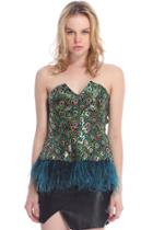 Romwe Romwe Peacock Green Sequined Bandeau Tank Top