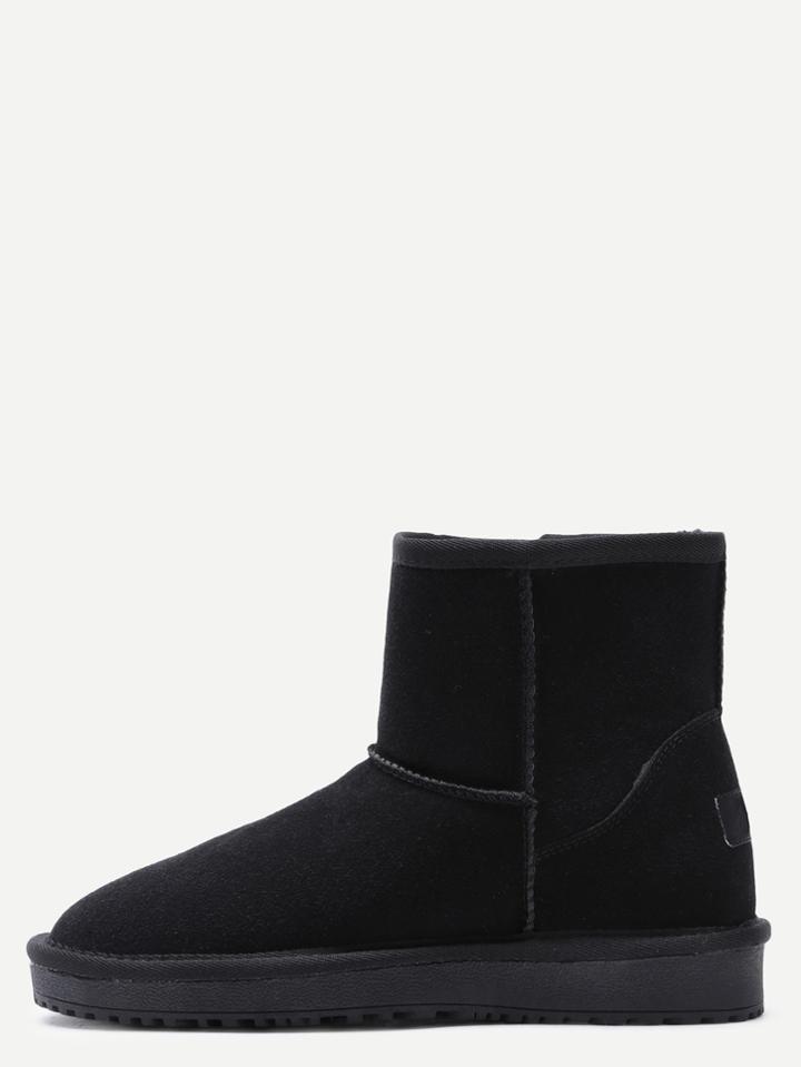 Romwe Black Suede Fur Lined Flat Snow Boots