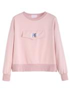 Romwe Pink Letter Embroidery Ribbed Trim Sweatshirt