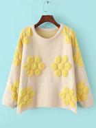 Romwe Flower Embossed Loose Yellow Sweater