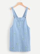 Romwe Embroidered Flower Pockets Front Dungaree Dress