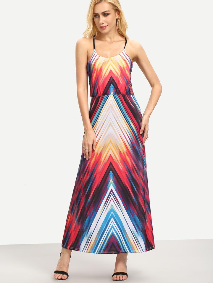 Romwe Chevron Print Racerback Cami Dress
