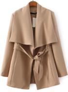Romwe Lapel Self-tie Khaki Coat