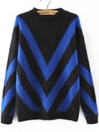 Romwe Crew Neck Wave Pattern Blue And Black Sweater