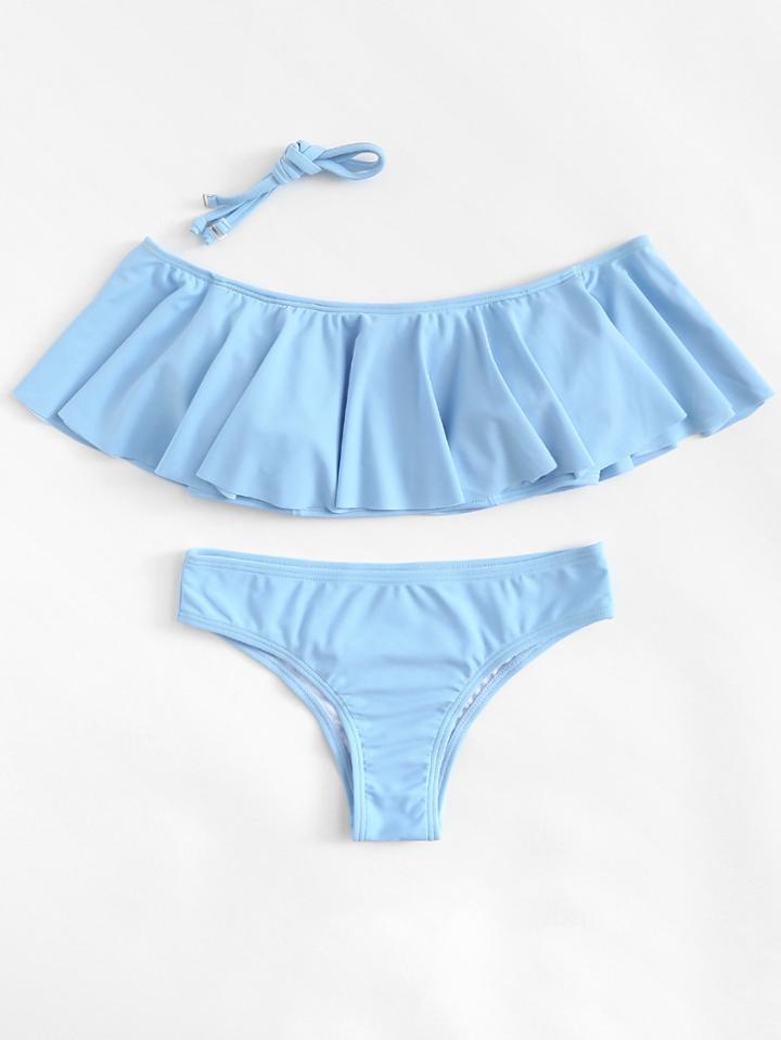 Romwe Detachable Straps Flounce Bikini Set