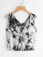 Romwe Water Color Lace Up Tank Top
