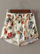 Romwe Beige Floral Elastic Waist Shorts
