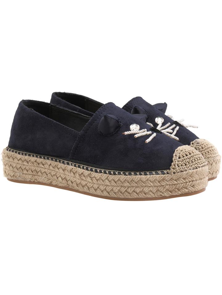 Romwe Navy Round Toe Espadrille Bead Flats