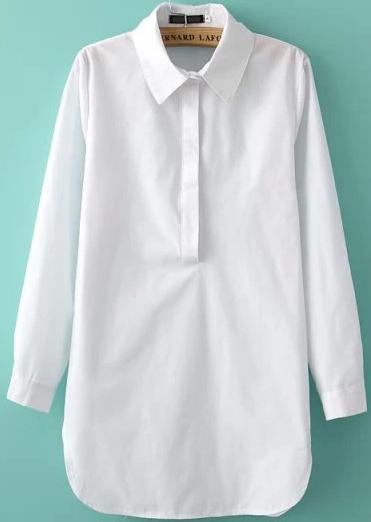 Romwe White Lapel Long Sleeve Loose Blouse